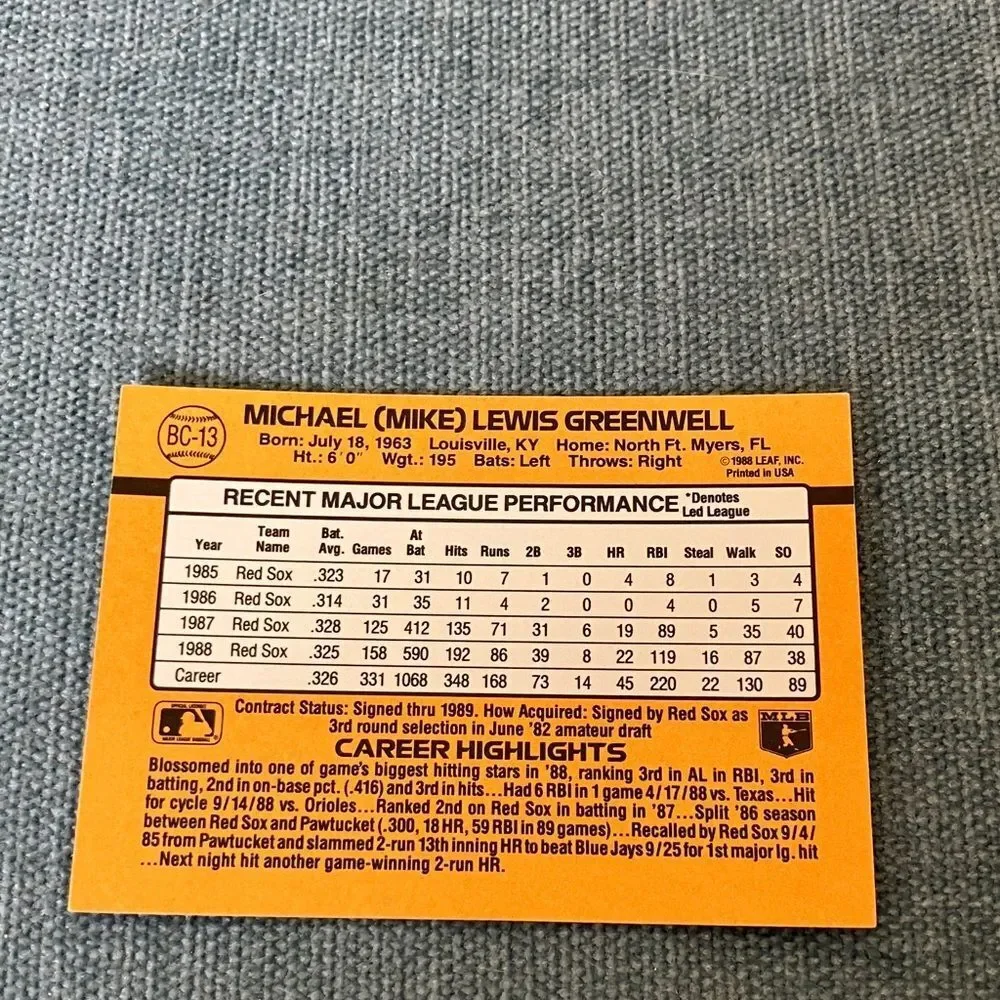 1989 Donruss Boston Red Sox MVP Baseball Card Trading Card